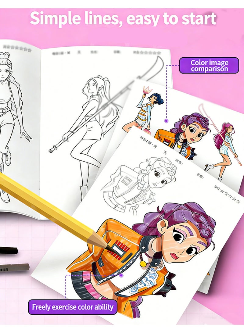 Bincoo 2 Pcs Cute & Comfy Coloring Book, Thick Paper, Single-Page Design, Stress Relief for Adults & Kids - Perfect Creative Gift for Artists & Families (K-Pop Demon Hunters) - Image 4