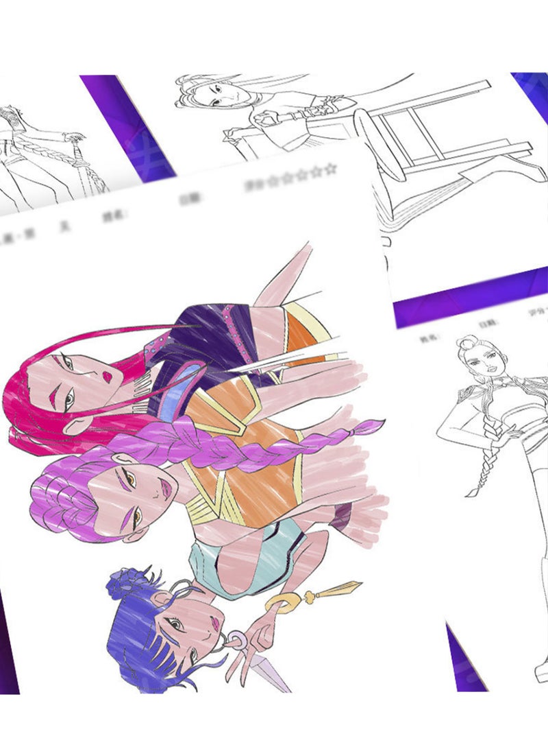 Bincoo 2 Pcs Cute & Comfy Coloring Book, Thick Paper, Single-Page Design, Stress Relief for Adults & Kids - Perfect Creative Gift for Artists & Families (K-Pop Demon Hunters) - Image 5