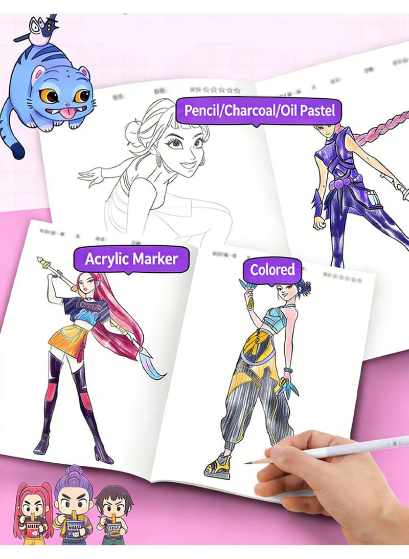 Bincoo 2 Pcs Cute & Comfy Coloring Book, Thick Paper, Single-Page Design, Stress Relief for Adults & Kids - Perfect Creative Gift for Artists & Families (K-Pop Demon Hunters) - Image 3