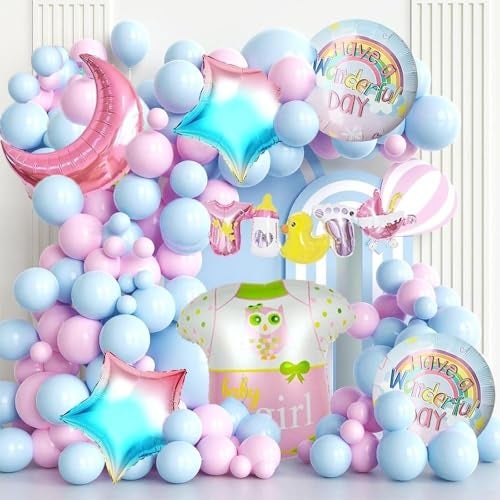Pop The Party Welcome Baby Decoration Kit -60pcs Baby Shower Decoration Items | Naming Day Baby Girl Decoration Items - Image 1