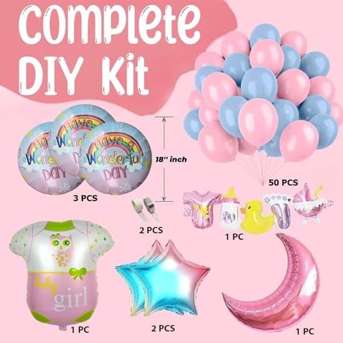 Pop The Party Welcome Baby Decoration Kit -60pcs Baby Shower Decoration Items | Naming Day Baby Girl Decoration Items - Image 2