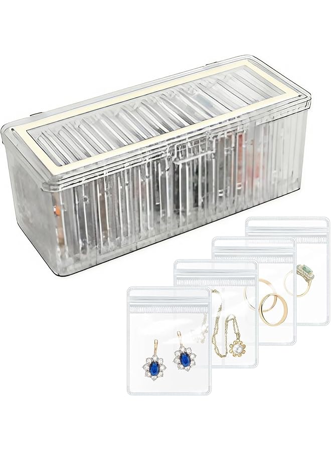 The Bros Acrylic Jewelry Organizer, Clear Jewelry Organizer with 50 Portable Anti Tarnish Jewelry Bag, Dustproof Transparent Jewelry Organizer Holder for Earrings Rings Necklaces - Image 1