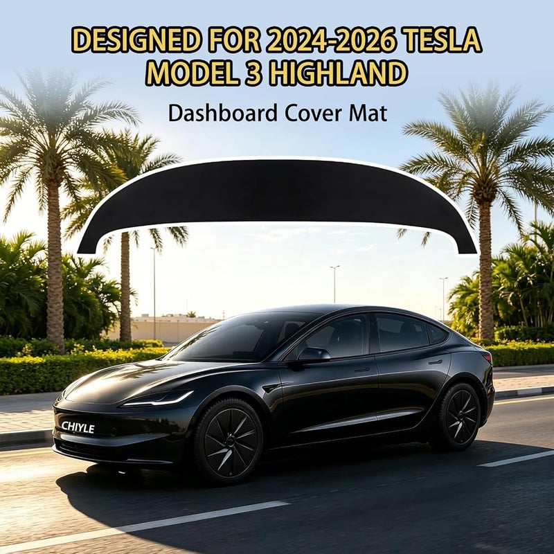 CHIYLE Dashboard Cover Mat Compatible with 2024-2026 Tesla Model 3 Highland,Anti-Glare No Glare Dashboard Pad Dash Mat Sunshade,Model 3 Accessories 2024 2025 2026 - Image 2
