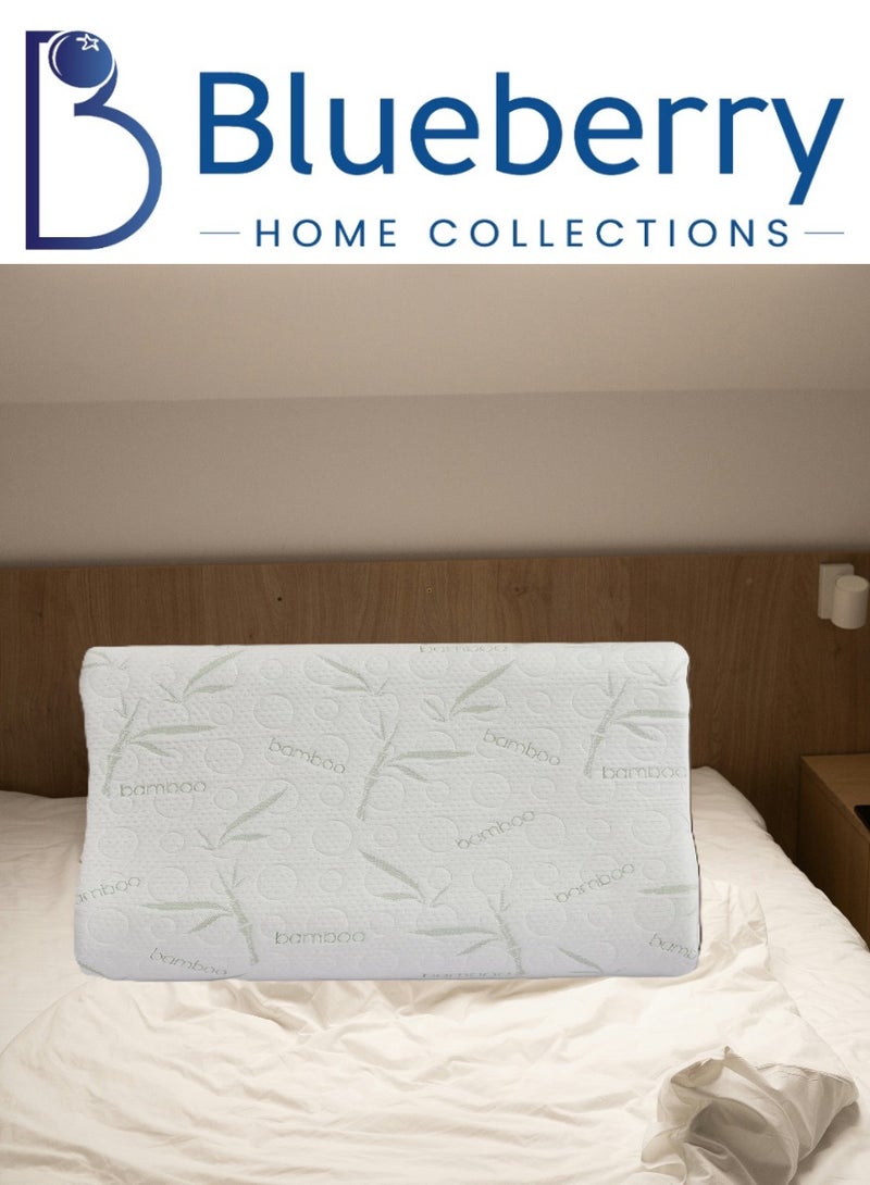 Blueberry وسادة الذاكرة الميموري فوم بتصميم البامبو | توفر الدعم والمحاذاة لرأسك ورقبتك | غطاء قابل للإزالة ومضاد للحساسية - 60x40x10/12 سم - Image 1