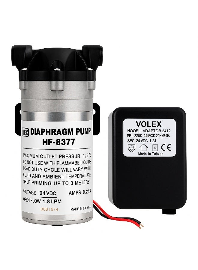 High Pressure 24V Water Filter Booster Pump with Power Adapter – 125 PSI – 1.8 LPM – Taiwanese Quality - Image 1