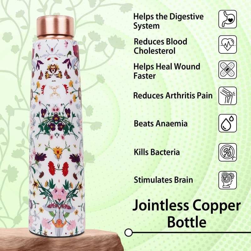 MERCAPE® Copper Water Bottle - Multi Colored Ample Design, Leak Proof, Joint Less (900ml) for Ayurveda & Yoga - Image 3