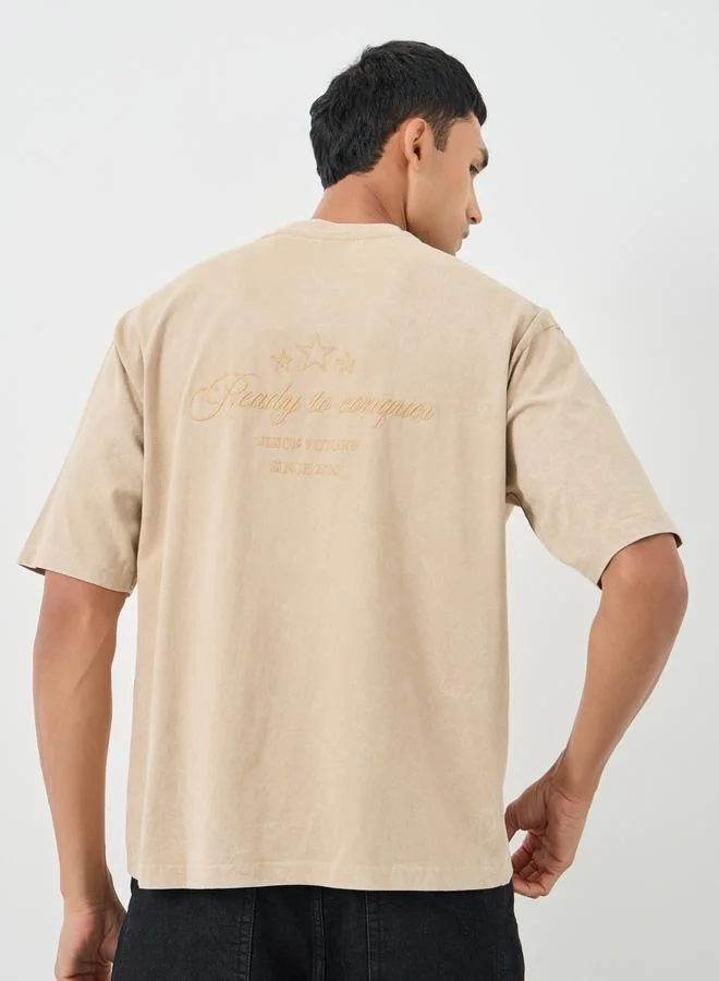 Styli Styli Washed Embroidered Detail Heavy Jersey Oversized T-Shirt
