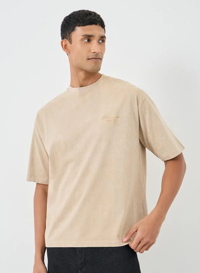 Styli Styli Washed Embroidered Detail Heavy Jersey Oversized T-Shirt