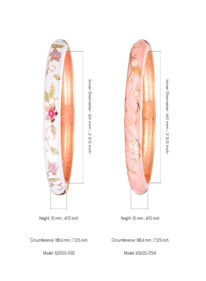 UJOY Elegant Bracelet Plated Enameled Jewelry Spring Hinge Metal Cuff Cloisonne Bangles Set Gift Box Packed 55A117 White Pink - Image 3