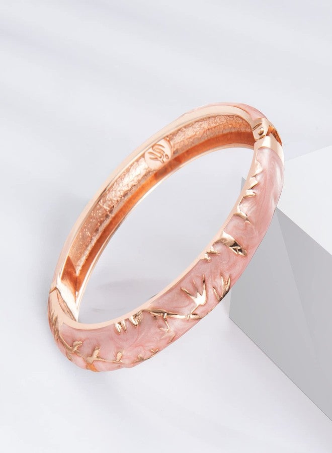 UJOY Elegant Bracelet Plated Enameled Jewelry Spring Hinge Metal Cuff Cloisonne Bangles Set Gift Box Packed 55A117 White Pink - Image 4