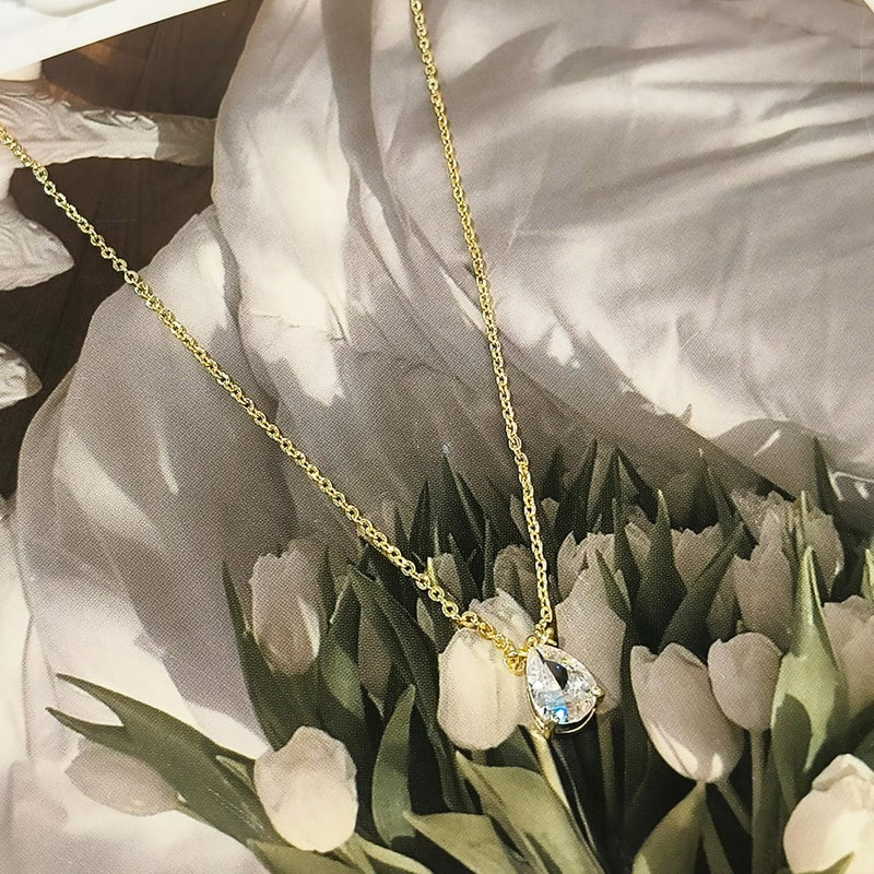 Zeffy Dainty Gold Necklace for Women Simple Small CZ Teardrop Diamond Choker Trendy Gold Jewelry Gifts - Image 5