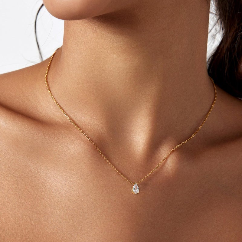 Zeffy Dainty Gold Necklace for Women Simple Small CZ Teardrop Diamond Choker Trendy Gold Jewelry Gifts - Image 2