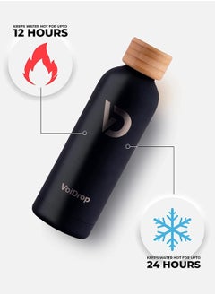 Generic Thermal Bottle 500ML Bamboo cap bottle Vacuum Insulated Water Bottle Double Layer Stainless Steel Sports Water Bottle Leak Proof Water Bottle for Office school and Gym Black mate 20oz  - Image 2