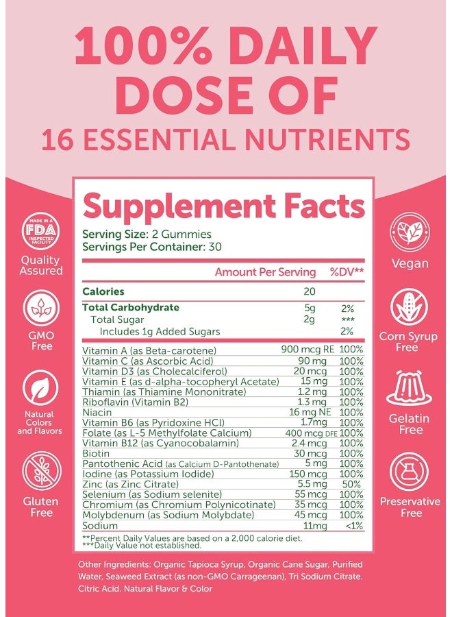 LUNAKAI Usa Made Womens Multivitamin Gummies - Delicious Daily 16 Multi Vitamins For Women - Supports Wellness, Energy & Essential Health, 60Ct - Image 5