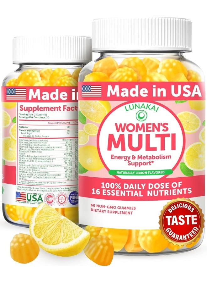LUNAKAI Usa Made Womens Multivitamin Gummies - Delicious Daily 16 Multi Vitamins For Women - Supports Wellness, Energy & Essential Health, 60Ct - Image 1