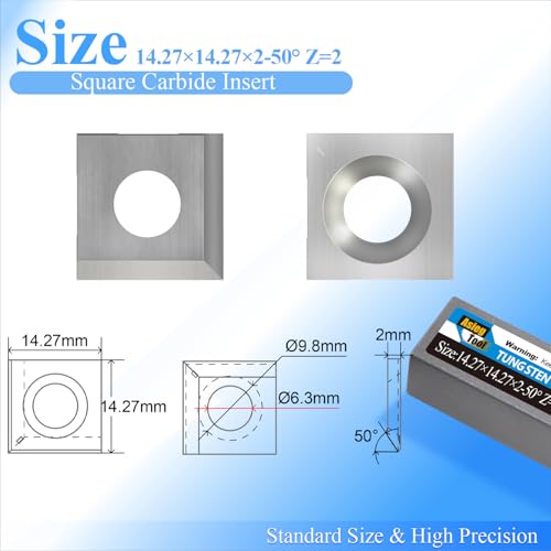 Asieg Tool أداة Asieg 14.27x14.27x2.0mm-50° قطع كربيد إدراجات سكاكين استبدال شفرات مخطط ل Rikon 20-600H WEN JT630H و PL1326 BP510H Cutech Jointer Rikon Craftex King Head 10 قطع - Image 2