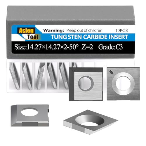 Asieg Tool أداة Asieg 14.27x14.27x2.0mm-50° قطع كربيد إدراجات سكاكين استبدال شفرات مخطط ل Rikon 20-600H WEN JT630H و PL1326 BP510H Cutech Jointer Rikon Craftex King Head 10 قطع - Image 1