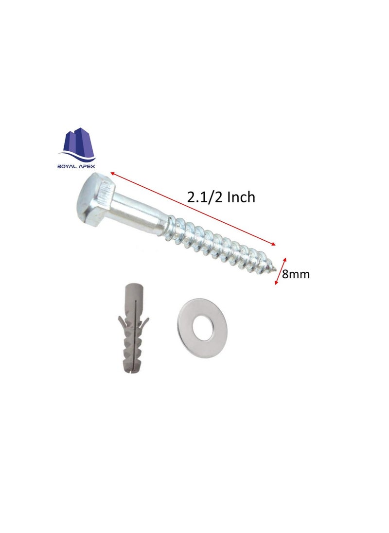 Generic 10 Pcs Galvanized (G.I) Hex Head Coach Screws with Washer & Fisher Plug Wood Working for Holding Together Heavy Timber, and Concrete Working. (8mm, Length 2-1/2 Inch)  - Image 3