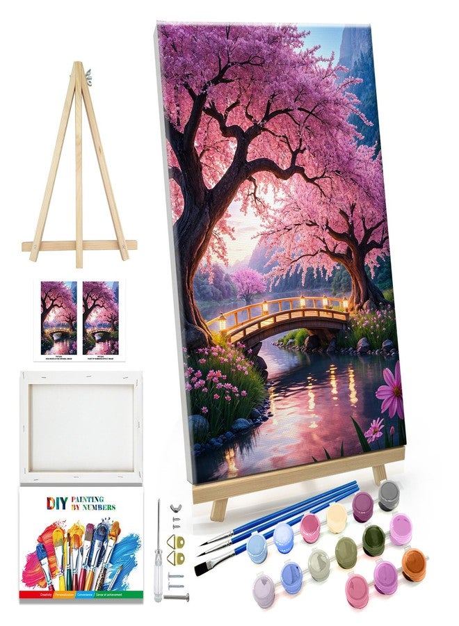 JOOZ Paint by Numbers Kit for Adults with Frame Moon Paint by Number with Easel Tree Adult Paint by Number Kits Framed Canvas Mountain Waterfall Oil Painting Kits for Gift Home Wall Decor 8x12 Inch - Image 1