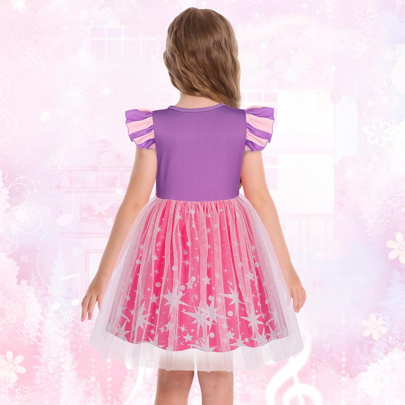 HenzWorld Princess Dress for Girls Kids Short Flutter Sleeve Tulle Tutu Dresses Halloween Cosplay Theme Party Outfits Size 3-4T Purple Sequin - Image 3