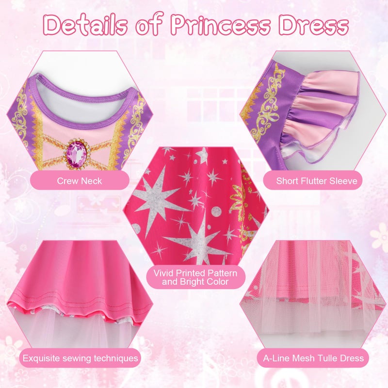 HenzWorld Princess Dress for Girls Kids Short Flutter Sleeve Tulle Tutu Dresses Halloween Cosplay Theme Party Outfits Size 3-4T Purple Sequin - Image 4