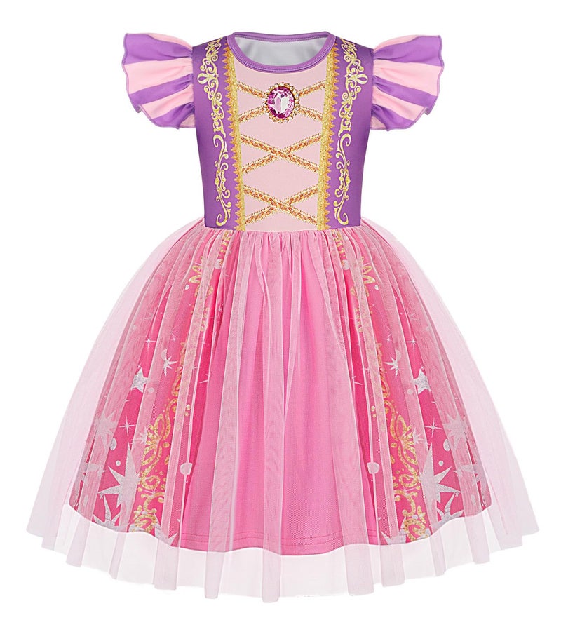 HenzWorld Princess Dress for Girls Kids Short Flutter Sleeve Tulle Tutu Dresses Halloween Cosplay Theme Party Outfits Size 3-4T Purple Sequin - Image 1