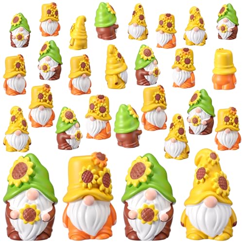 Colingmill 30 Pcs Mini Sunflower Gnomes Figurine Mini Resin Gnome Bulk Miniature Gnome Statues Fairy Garden Accessories for Summer Table Landscape Patio Yard Lawn Plant Pots Home Decor - Image 1