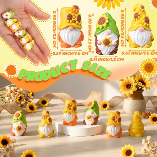 Colingmill 30 Pcs Mini Sunflower Gnomes Figurine Mini Resin Gnome Bulk Miniature Gnome Statues Fairy Garden Accessories for Summer Table Landscape Patio Yard Lawn Plant Pots Home Decor - Image 3