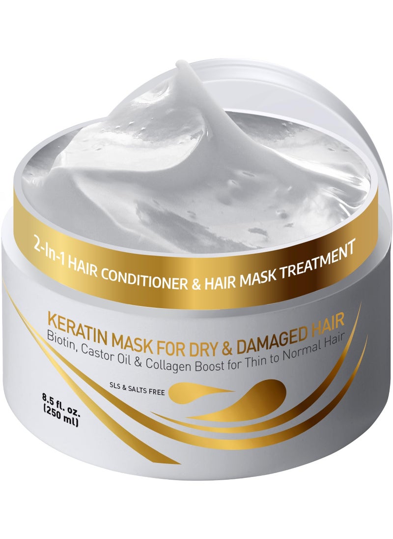 Vitamins Hair Cosmetics - VITAMINS hair cosmetics Keratin Hair Mask Deep Conditioner - Biotin Collagen Protein & Castor Oil Repair for Dry Damaged Hair - Conditioning Treatment for Curly or Straight Thin Fine Locks - Image 1