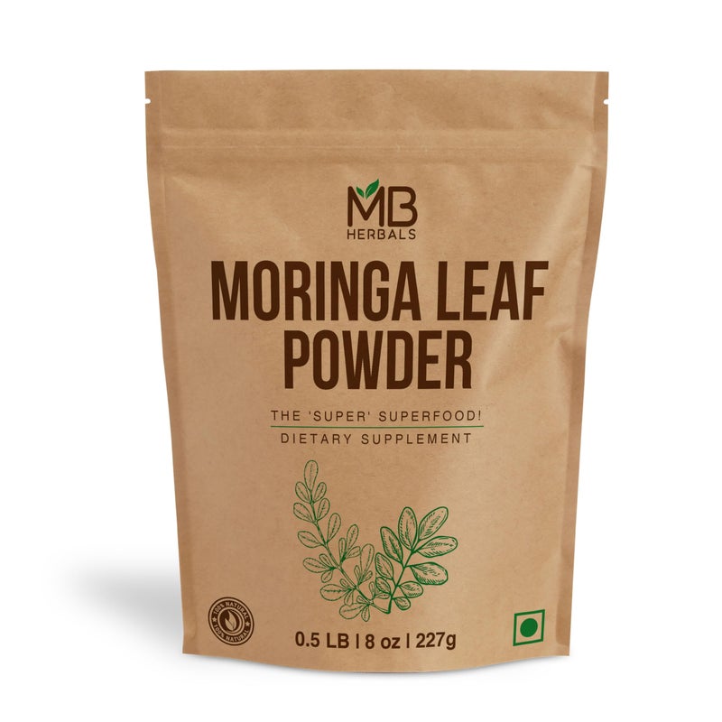 مسحوق أوراق المورينغا من MB Herbals 8 أونصات 227 جرام 05 رطل 100% مسحوق مورينغا نقي يخلط بسهولة في المشروبات والعصائر بدون مواد حافظة