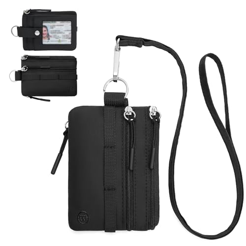 BOSTANTEN Small Wallet RFID, Minimalist Zip ID Case Wallet with Lanyard Keychain, Water Resistant Card Wallets for Women & Men, Black - Image 1
