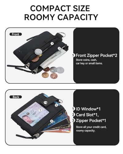 BOSTANTEN Small Wallet RFID, Minimalist Zip ID Case Wallet with Lanyard Keychain, Water Resistant Card Wallets for Women & Men, Black - Image 3