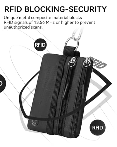 BOSTANTEN Small Wallet RFID, Minimalist Zip ID Case Wallet with Lanyard Keychain, Water Resistant Card Wallets for Women & Men, Black - Image 5