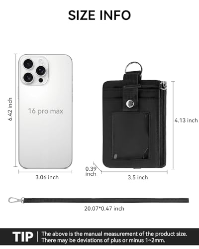 BOSTANTEN Small Wallet RFID, Minimalist Zip ID Case Wallet with Lanyard Keychain, Water Resistant Card Wallets for Women & Men, Black - Image 4