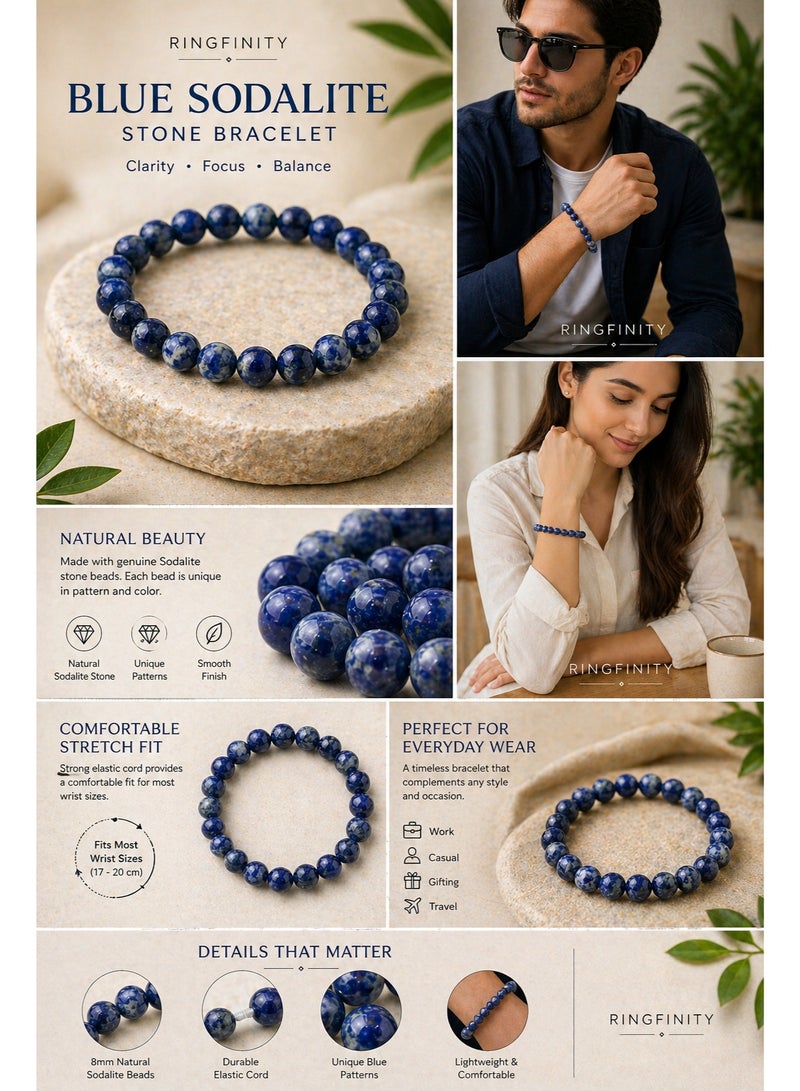 Ringfinity Blue Sodalite Stone Bracelet 8mm – Natural Blue Gemstone Beaded Stretch Bracelet – Unisex Stylish Daily Wear Jewelry - Image 2