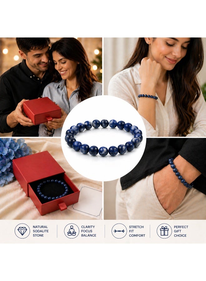 Ringfinity Blue Sodalite Stone Bracelet 8mm – Natural Blue Gemstone Beaded Stretch Bracelet – Unisex Stylish Daily Wear Jewelry - Image 3