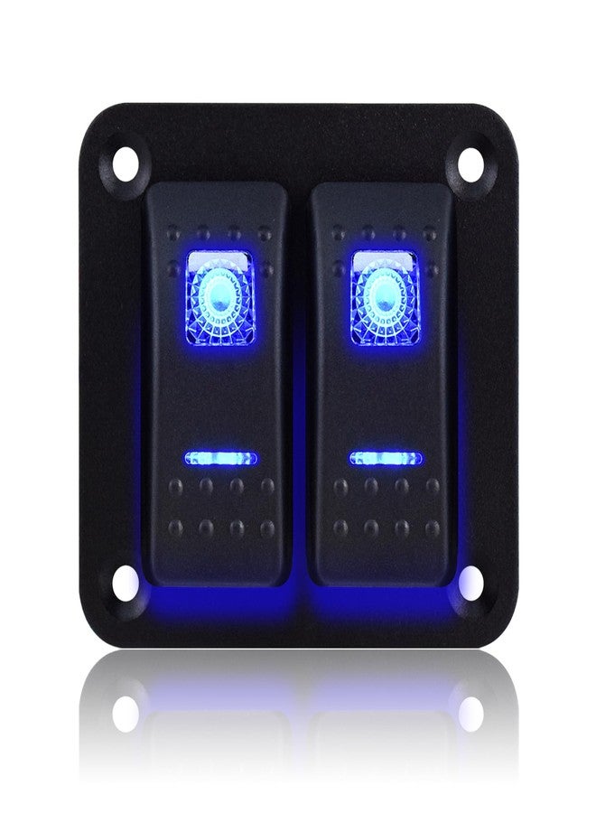 GGTA 2 Gang Rocker Switch Panel Aluminum Waterproof 12V/24V Toggle Switch Panel, On-Off Car Boat Pre-Wired Switch for Marine Boat Automotive Car RV Truck Vehicles Blue Light (2 Gang) - Image 1
