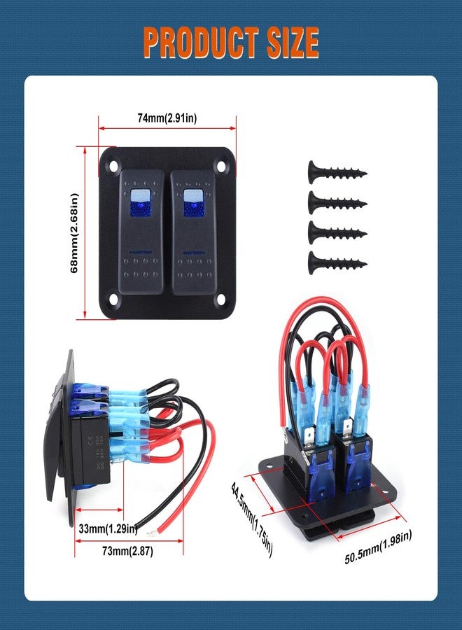 GGTA 2 Gang Rocker Switch Panel Aluminum Waterproof 12V/24V Toggle Switch Panel, On-Off Car Boat Pre-Wired Switch for Marine Boat Automotive Car RV Truck Vehicles Blue Light (2 Gang) - Image 4