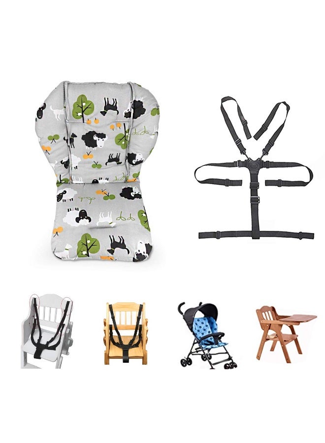 Kocpudu High Chair Pad, Ancho Grey Background Sheep Pattern Highchair/seat Cushion Protective Film Breathable Pad with Baby High Chair Seat Belt(2 Pieces) - Image 1
