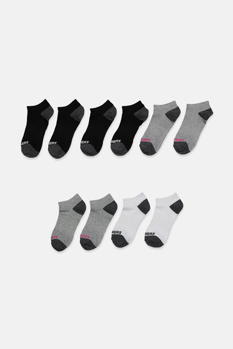 SKECHERS Women 10 Pairs Low Cut Sock, Grey and White and Black 