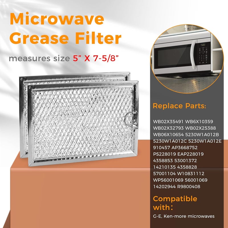 Fetechmate WB06X10309 WB06X10359 7.5x5 inch Microwave Filters Compatible with G-E L-G Ken-more Microwave Oven by Replace Grease Filters WB06X10654 5 X 7-5/8 inch-2 Packs in Box - Image 3