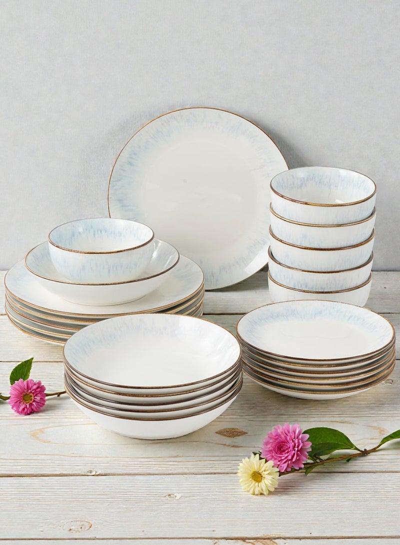 ايست من نون طقم سفرة من البورسلين مكوّن من 24 قطعة، يكفي لعدد 6 أشخاص، آمن للاستخدام في الميكروويف وغسالة الصحون، بتصميم رمادي - Image 1
