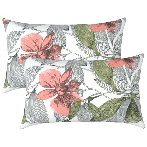 LVTXIII Outdoor Pillow Covers 12x20 Inch Fade Resistant Patio Lumbar Pillow Covers, All Weather Throw Cushion Cases for Sofa Couch Decoration, 2 Pack, Clemens Noir Pink - Image 1