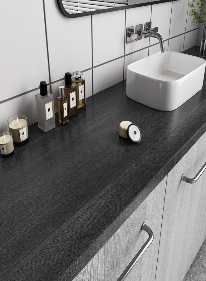 LACHEERY Matte Black Wood Grain Contact Paper 160 x 36 Inch Extra Wide Peel and Stick Wallpaper Dark Wood Contact Paper for Countertops Waterproof Self Adhesive Kitchen Countertop Counter Vinyl Wrap - Image 5