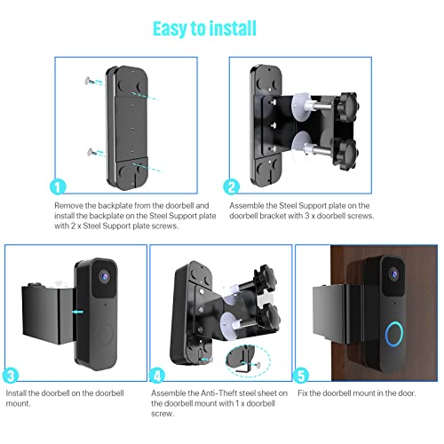 Weazinck Anti-Theft Video Door Mount, Compatible with Video Doorbell, No Need to Drill, Durable and Stainless Steel Doorbell Mount For Apartment, Door Renters, Home&Office - Image 5