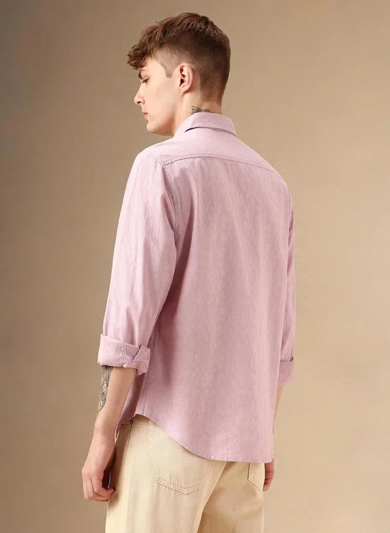 Dennis Lingo Men's Pink 100% Cotton Textured Shirt