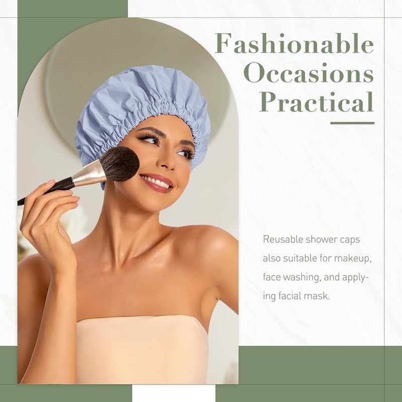 Edoneery Reusable Shower Cap for Women, Large Waterproof Shower Bonnet Washable Elastic Band Bath Hair Hat for Long Hair, Braids(Black&Gray) - Image 2