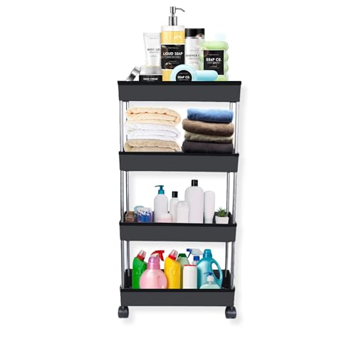 Leaffybezz 4 Layer Multipurpose Kitchen with Wheels, Space Saving Home Storage Organizer Rack Vegetable Rack Stand for Living Room, Bedroom, Office (Black) - Image 4
