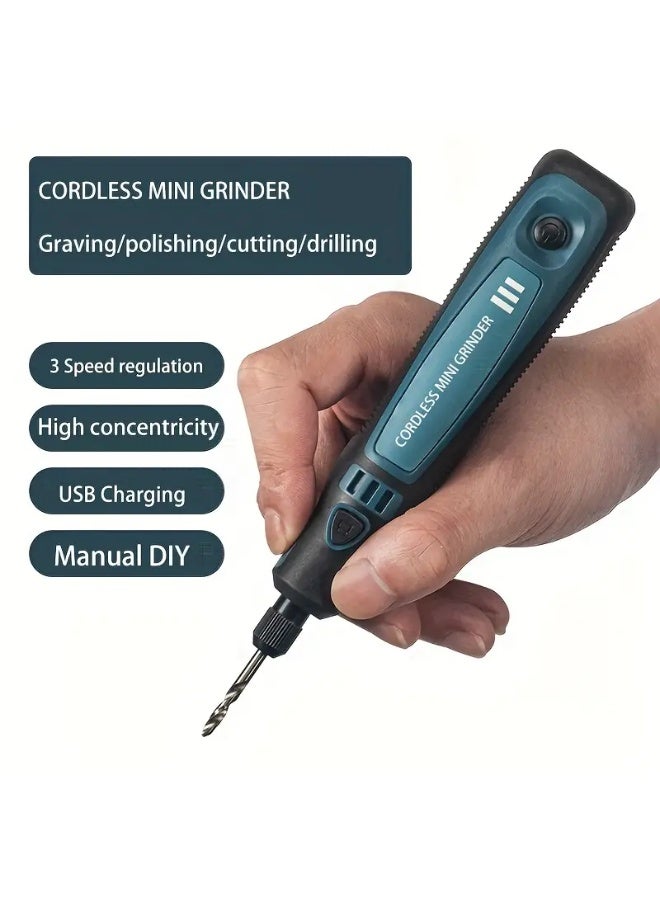 1 Set DIY Small Electric Grinder, Household Hand-held Electric Polishing Tool For Jade Engraving, USB Rechargeable Electric Grinder Set Mini Small Electric Grinder Pen, Power Tool  - Image 4