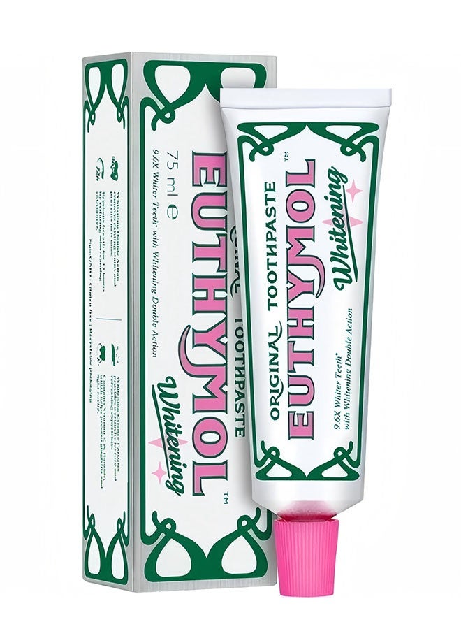Euthymol Original Toothpaste 75ml, 9.6X Whiter Teeth with Whitening Double Action, Stain Removal and Long Lasting Freshness for Sensitive Gum and Teeth, Breath Fresh and Cavity Prevention, Whitening Toothpaste - Image 1